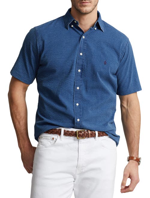 Shop Polo Ralph Lauren Solid Seersucker Sport Shirt In Dark Indigo