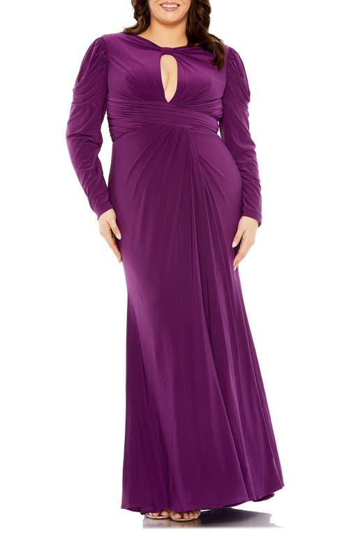 Princess Keyhole Cutout Long Sleeve Trumpet Gown in Plum