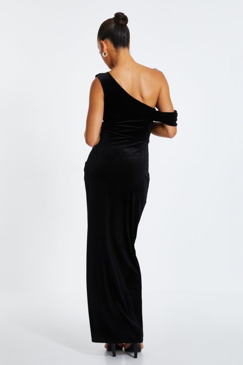 Shop Quiz Velvet Asymmetric Cowl Detail Maxi Dress In Black