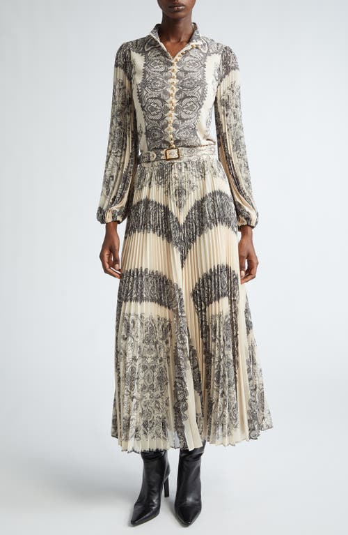 Shop Zimmermann Sunray Pleated Belted Maxi Skirt In Tea Paisley