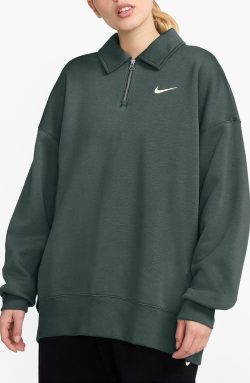 Shop Nike Sportswear Phoenix Fleece Quarter Zip Oversize Polo Sweatshirt In Vintage Green/sail