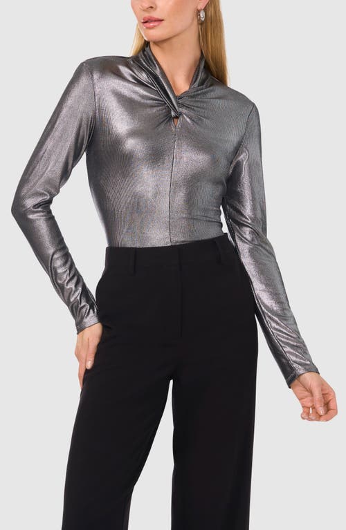 Halogenr Halogen(r) Metallic Twist Neck Long Sleeve Knit Top In Rich Black