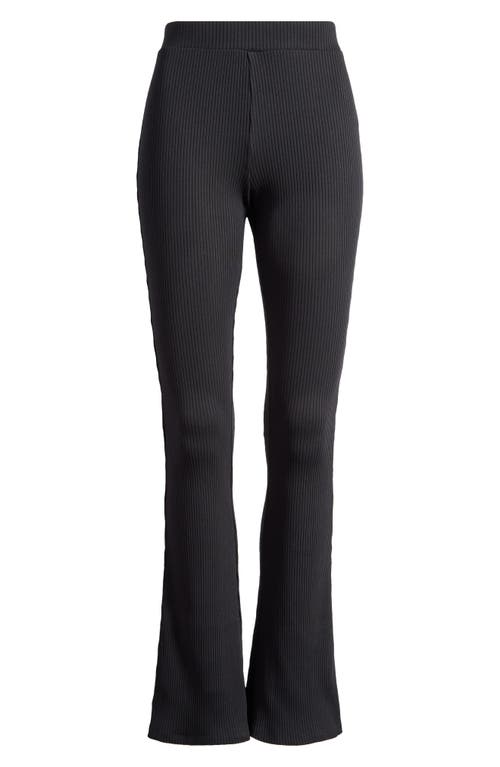 Miss Selfridge Rib Kick Flare Stretch Cotton Leggings In Black