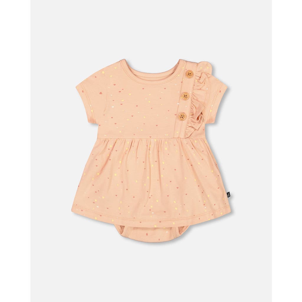 Deux Par Deux Baby Girl's Organic Cotton Printed Romper Peach Rose With Printed Heart