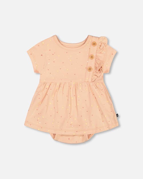 Deux Par Deux Baby Girl's Organic Cotton Printed Romper Peach Rose With Printed Heart at Nordstrom