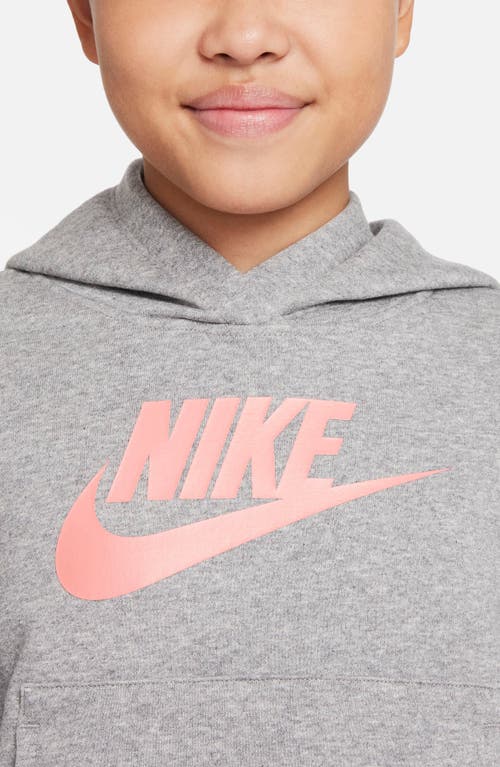 Shop Nike Sportswear Kids' Club Fleece Hoodie In Carbon Heather/pink Salt