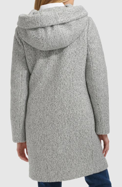 Shop Cole Haan Pressed Bouclé Shawl Hood Coat In Light Grey