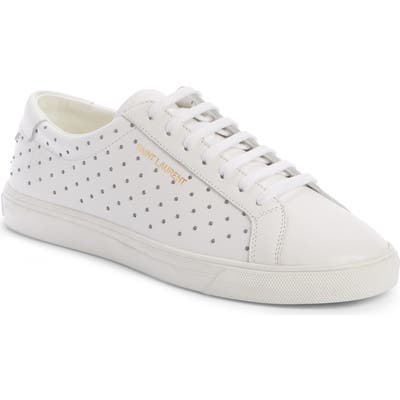 Saint Laurent Andy Studded Sneaker, White