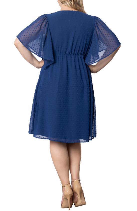 Kiyonna Florence Flutter Sleeve Dress In Denim Blue Dot