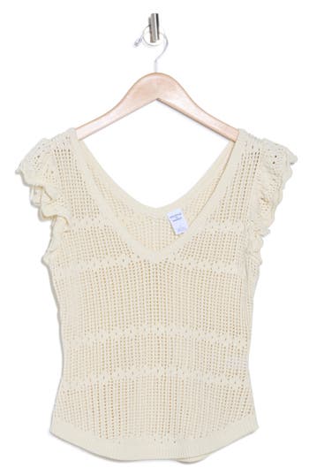 Shop Melrose And Market Open Stitch Ruffle Sweater In Ivory Dove