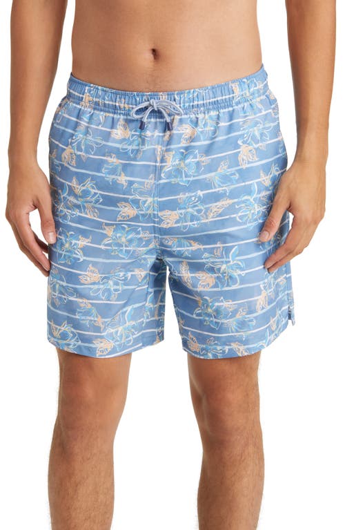 Peter Millar Surf's Up Stripe Swim Trunks in Blue Surf at Nordstrom, Size Small