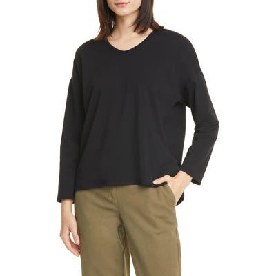 Eileen Fisher Soft Organic Cotton Blend V-Neck Top, Black