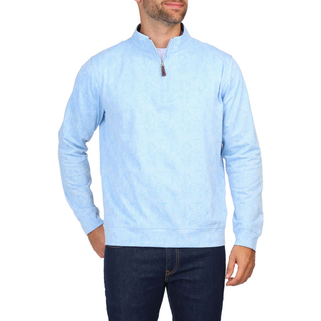 Tailorbyrd Tonal Tropical Print Micro Pique Pullover In Light Blue