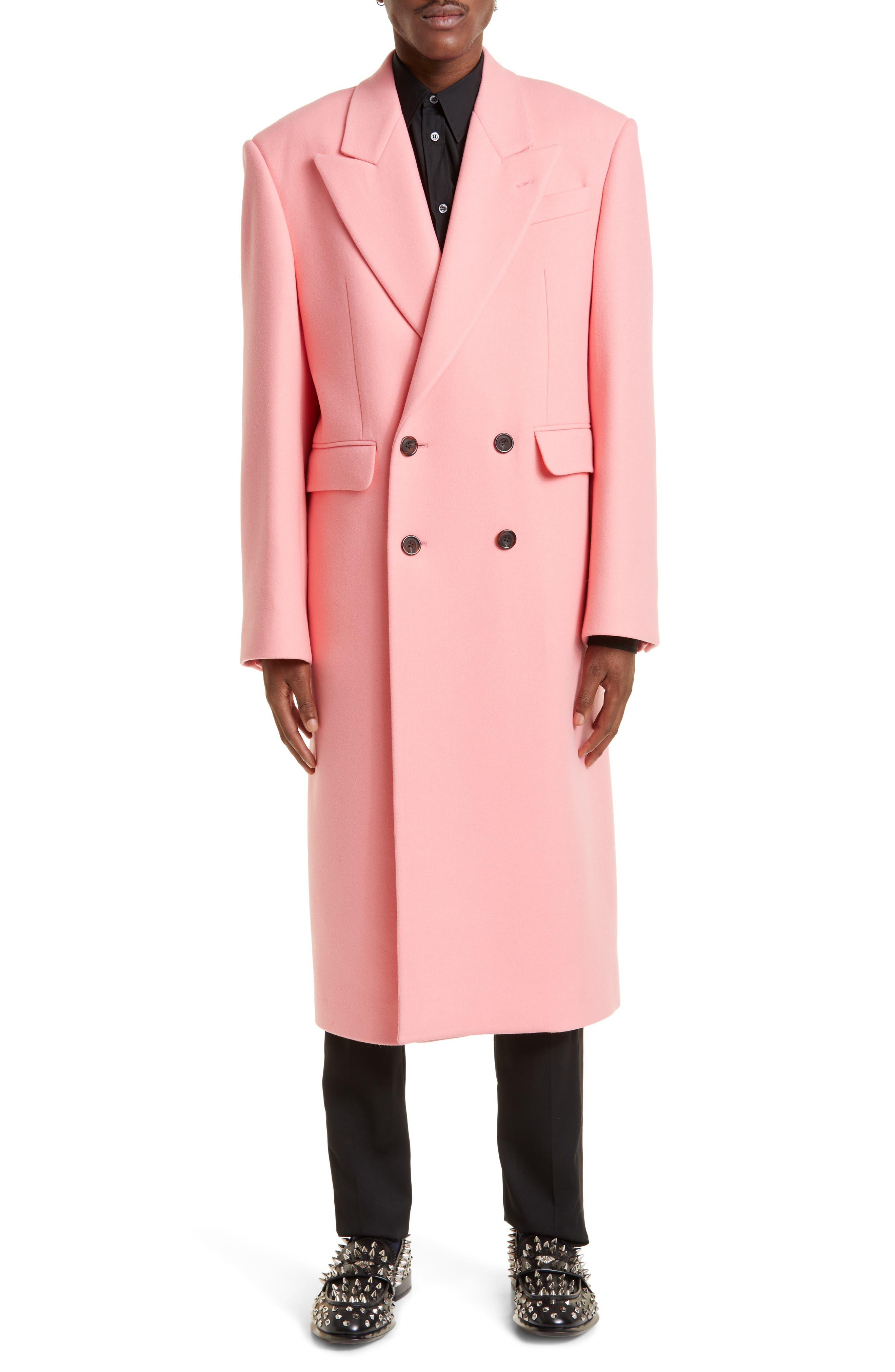 mens pink overcoat