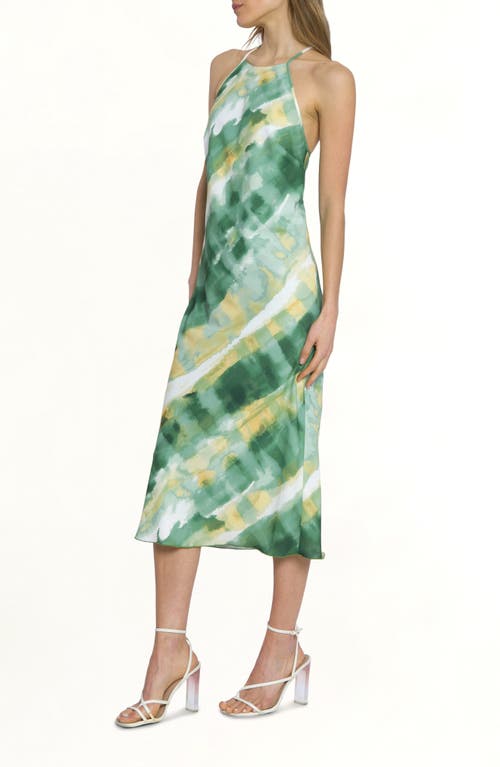 Shop Luxely Raven Abstract Print Dress In Raffia/piquant Green