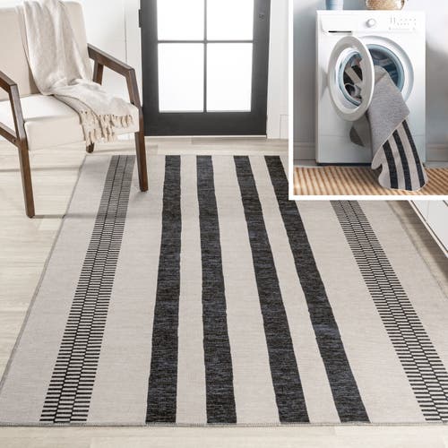 Jonathan Y Vichy Geometric Striped Machine-washable Area Rug In Ivory/dark Gray