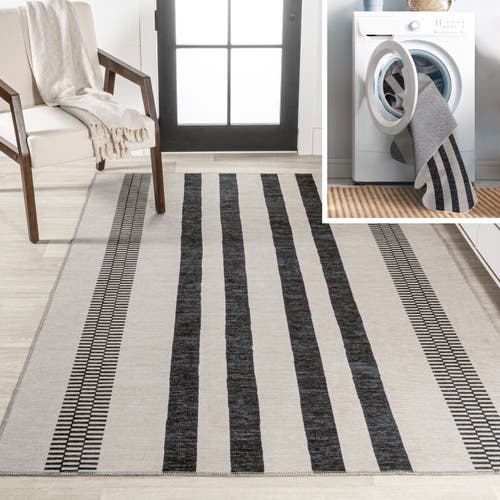 Shop Jonathan Y Vichy Geometric Striped Machine-washable Area Rug In Ivory/dark Gray