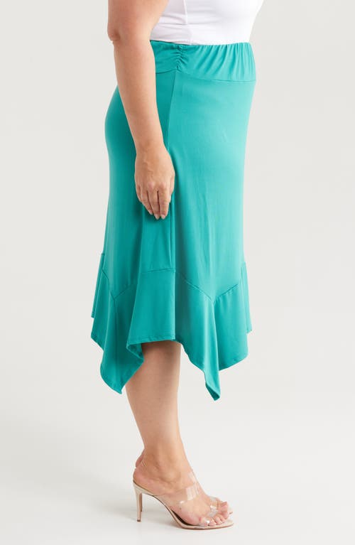 24seven Comfort Apparel Handkerchief Hem Jersey Midi Skirt In Jade