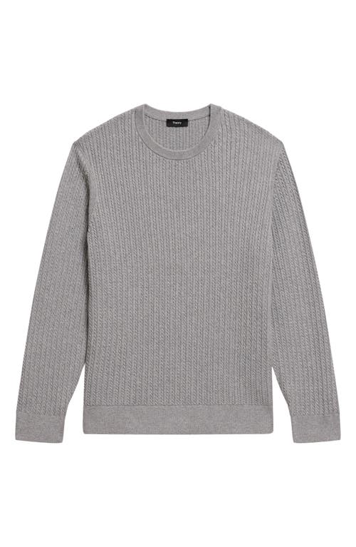 Shop Theory Riland Cabled Cotton Crewneck Sweater In Medium Grey Heather