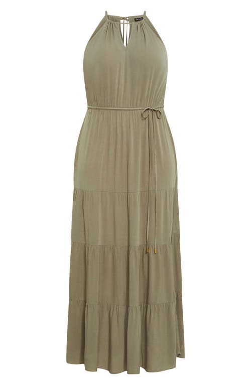 Shop City Chic Stacey Keyhole Tiered Maxi Dress In Olive