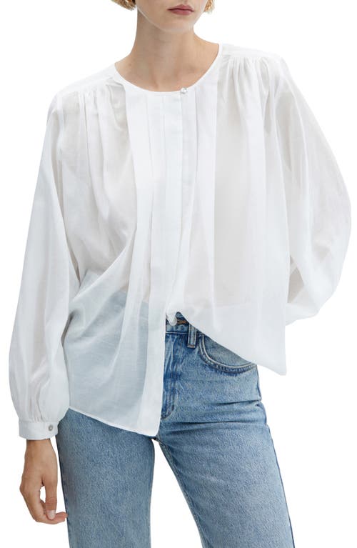 MANGO Gathered Long Sleeve Top in White at Nordstrom, Size 6