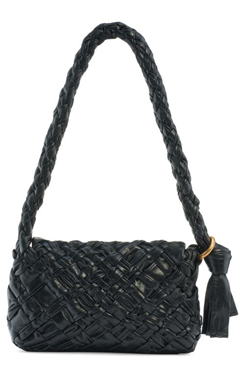 Shop Bottega Veneta Kalimero Intrecciato Leather Shoulder Bag In Black/brass