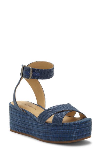 Lucky Brand Bikaro Ankle Strap Platform Sandal In Navy Fabric