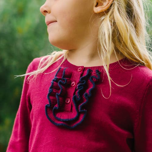 Shop Hope & Henry Baby Girls' Organic Ruffle Henley Sweater, Infant In Berry Ruffle