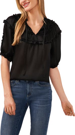 CeCe Ruffle Yoke Satin Top | Nordstrom