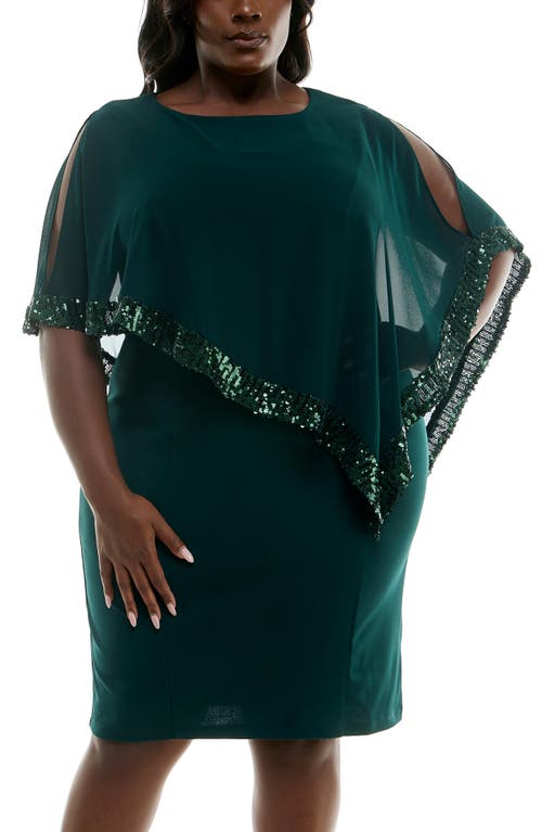Nina Leonard Popover Sequin Chiffon Sheath Dress In Rich Pine