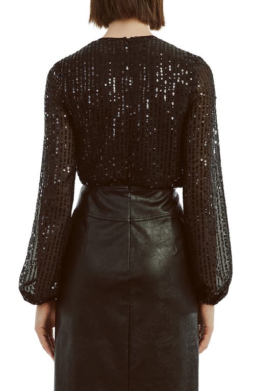 Bardot Sequin Wrap Front Bodysuit In Black