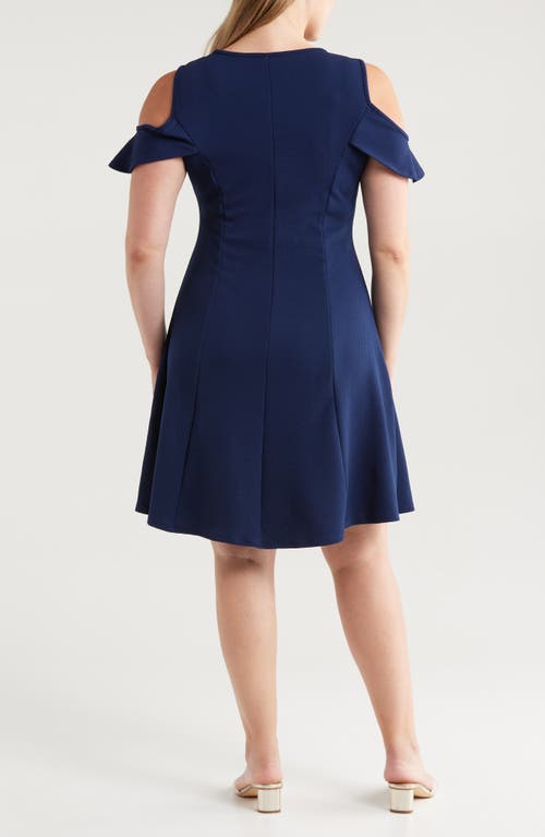 24seven Comfort Apparel Plus Size Ruffle A-line Knee Length Dress In Navy