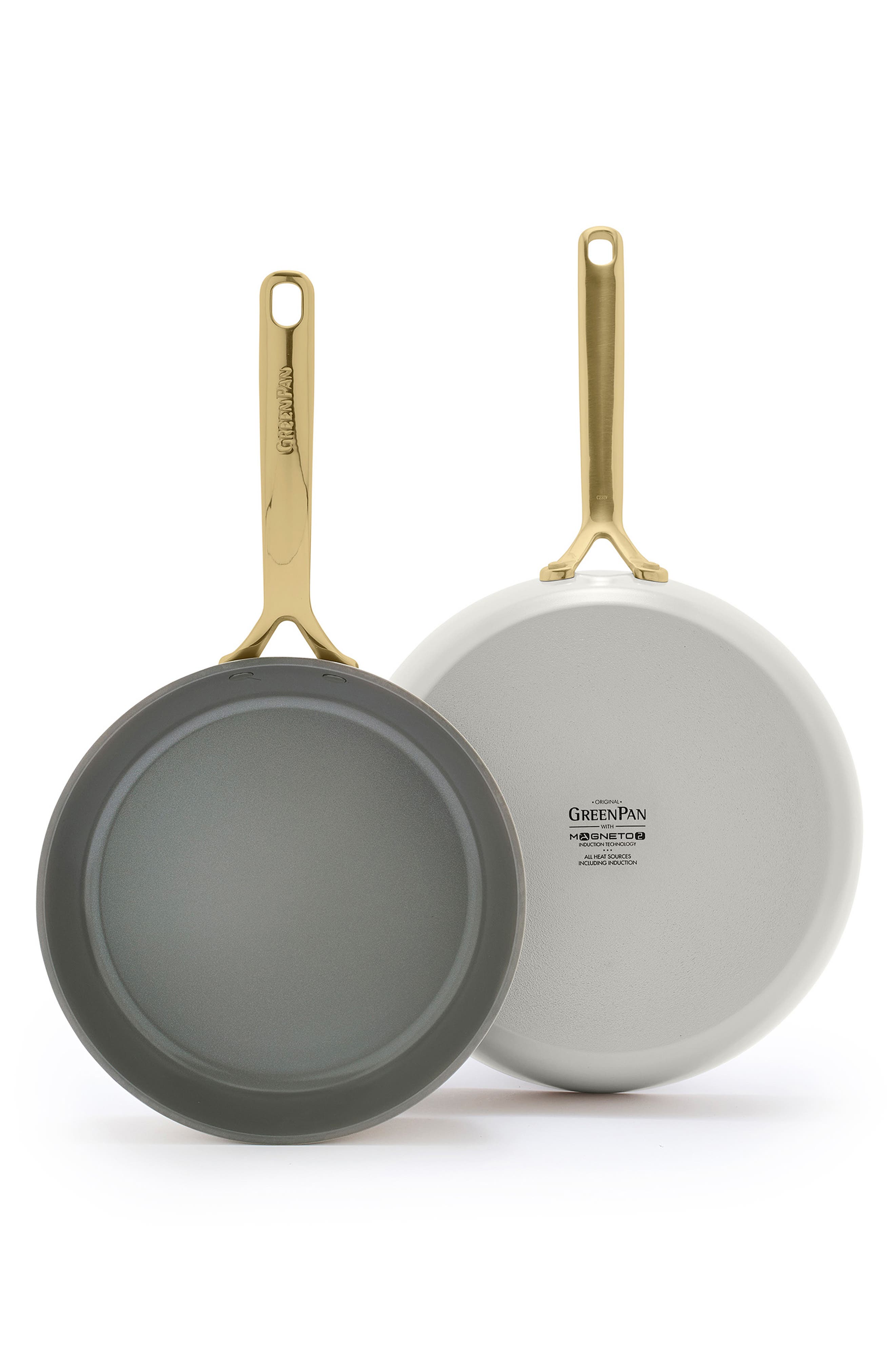 GreenPan GP5 Set of 2 Stainless Steel Nonstick Frying Pans in Cream 