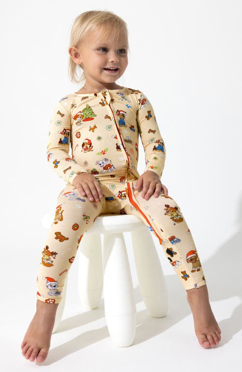 Shop Bellabu Bear X Paw Patrol Holiday Convertible Fitted One-piece Pajamas In Ivory Multi