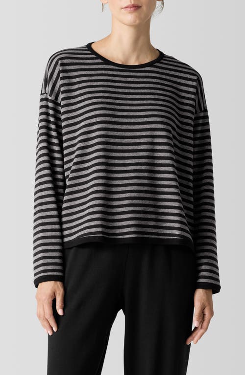 Shop Eileen Fisher Stripe Long Sleeve Top In Black/ash