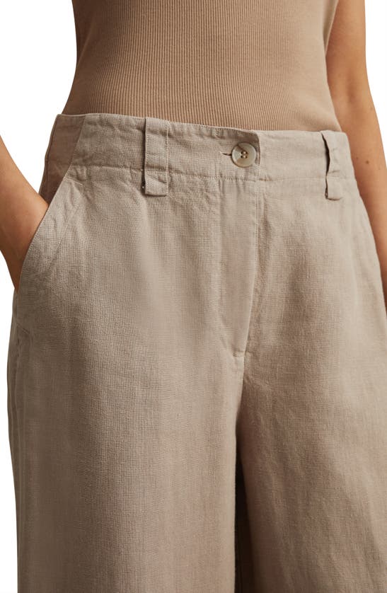 Shop Reiss Demi Linen Wide Leg Pants In Mink Neutral