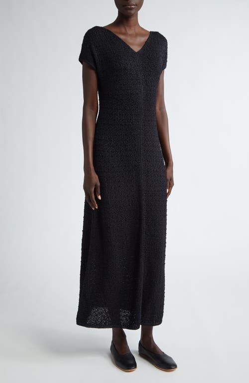Shop Lafayette 148 New York Textured Stitch Tussah Silk Midi Dress In Black Multi