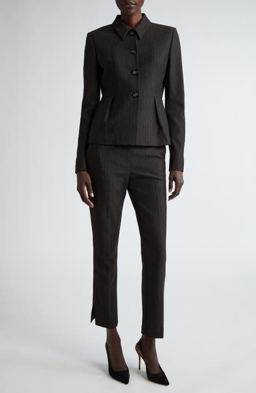 Shop St John St. John Collection Pinstripe Jersey Peplum Jacket In Mocha