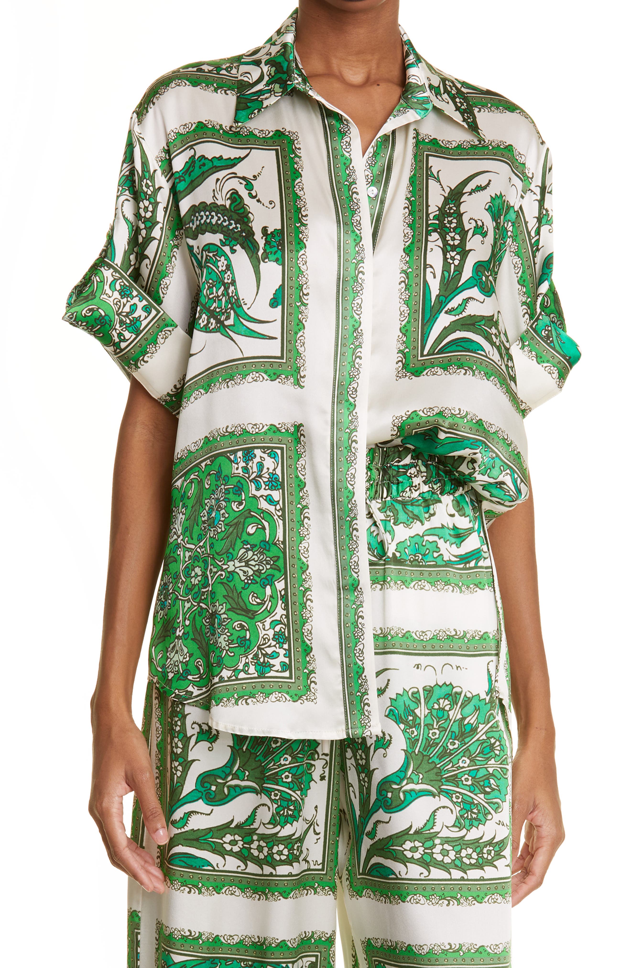 ALEMAIS Short Sleeve Lucille Lounge Shirt in Emerald at Nordstrom, Size 6