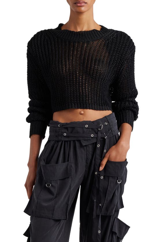 Shop Isabel Marant Lenie Linen Blend Crop Sweater In Black