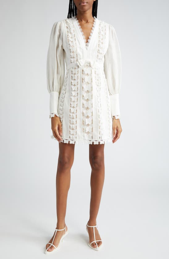 Shop Zimmermann Flutter Butterfly Lace Long Sleeve Linen Dress In Natural