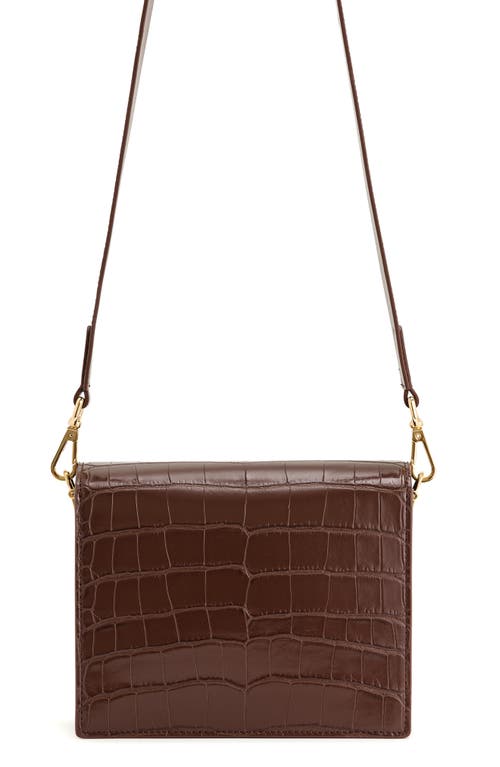Jw Pei Mini Flap Croc Embossed Faux Leather Crossbody Bag In Umber