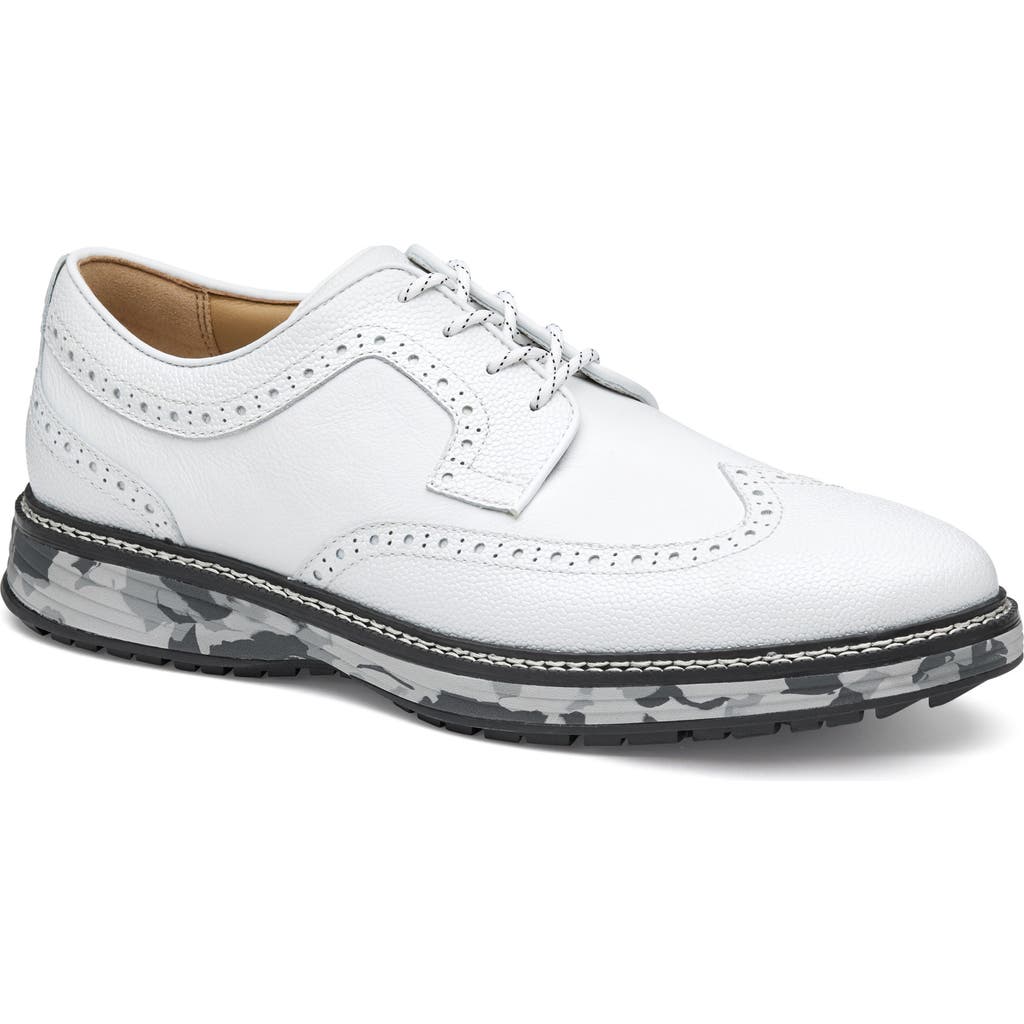 Johnston & Murphy Upton GL3 Luxe Hybrid Waterproof Golf Shoe in White Wp Fg/Scotch Grain