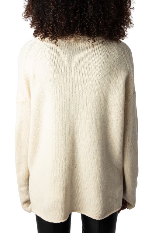 Shop Zadig & Voltaire Almy We Peace Wool Graphic Funnel Neck Sweater In Latte