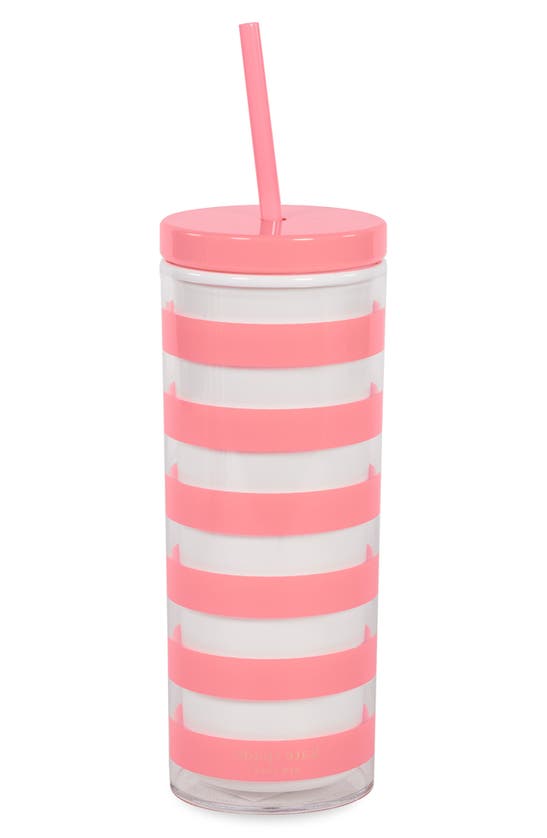 Shop Kate Spade Stripe Tumbler With Straw In Coral