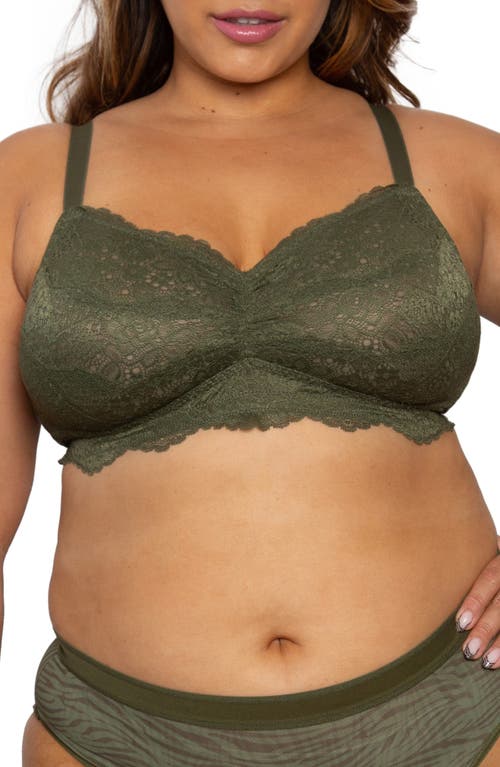 Curvy Couture Luxe Lace Wireless Bralette in Olive Night