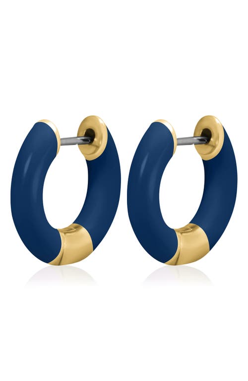Central Park Tubular Enamel Hoop Earrings In Navy Blue