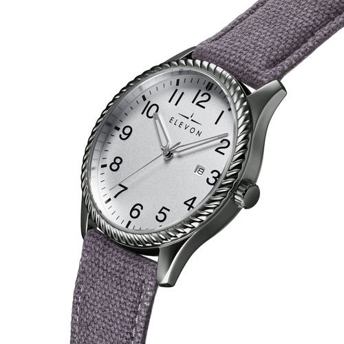 Elevon Crosswind Canvas-overlaid Leather-band Watch W/ Date In Gunmetal/grey