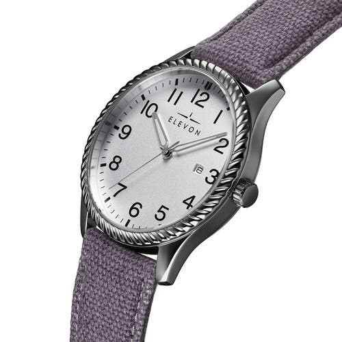 Shop Elevon Crosswind Canvas-overlaid Leather-band Watch W/ Date In Gunmetal/grey