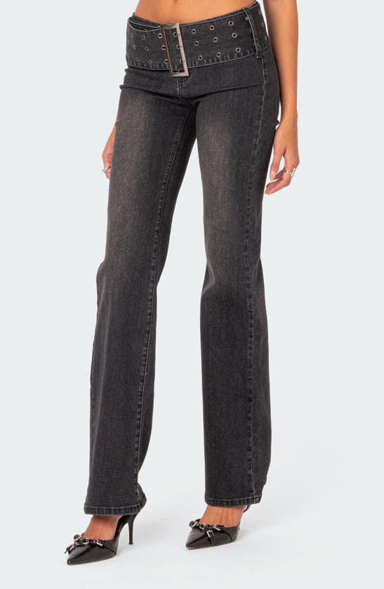 Shop Edikted Belted Jeans In Black-washed